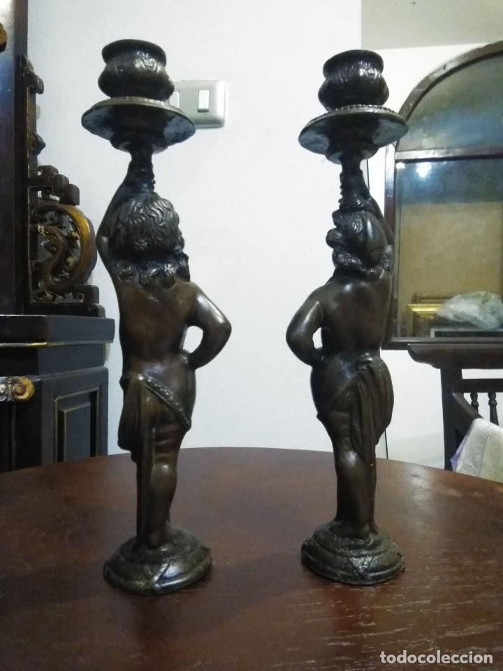 Vintage: PAREJA DE CANDELABROS BELLE EPOQUE - BRONCE - Foto 7