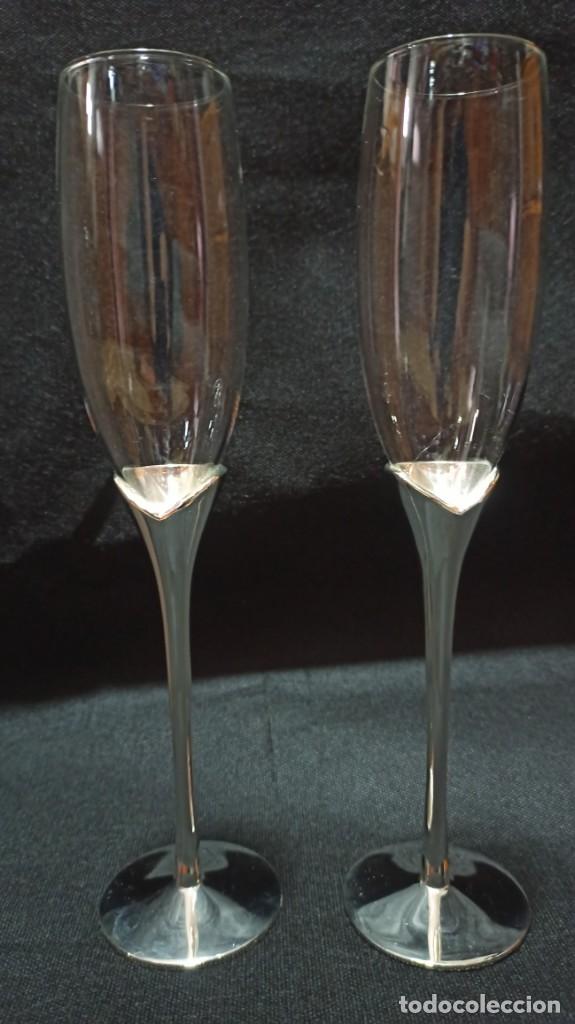 Vintage: COPAS BODAS CRISTAL LISA. NUEVO - Foto 3