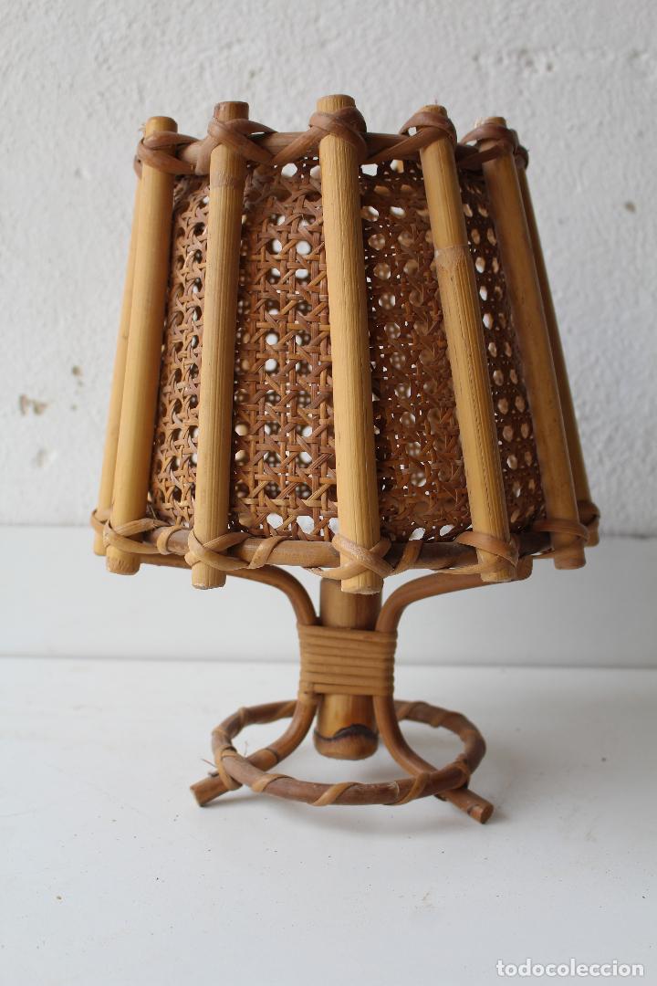 Vintage: lampara de mesilla de bamb&uacute;-mimbre - Foto 3