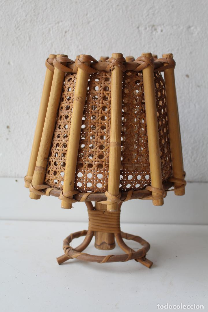 Vintage: lampara de mesilla de bamb&uacute;-mimbre - Foto 1
