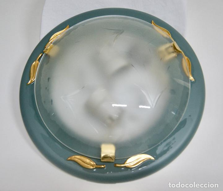 Vintage: Aplique/plaf&oacute;n verde y dorado - Foto 1
