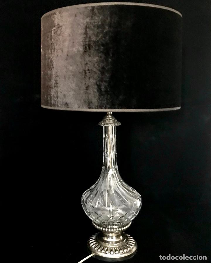 Vintage: Maravillosa l&aacute;mpara de cristal tallado de gran calidad. Altura hasta casquillo 45 cm