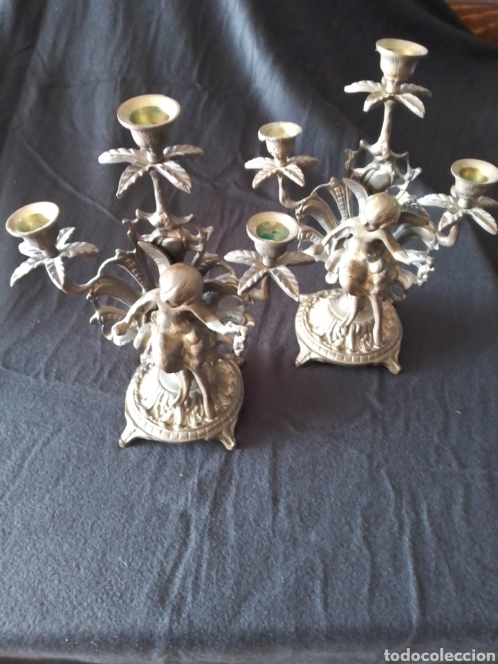 Vintage: Pareja de candelabros bronce - Foto 2