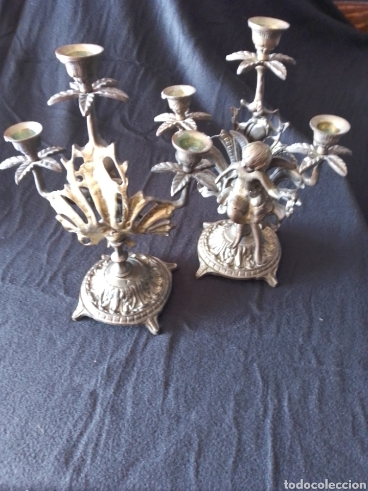 Vintage: Pareja de candelabros bronce - Foto 3