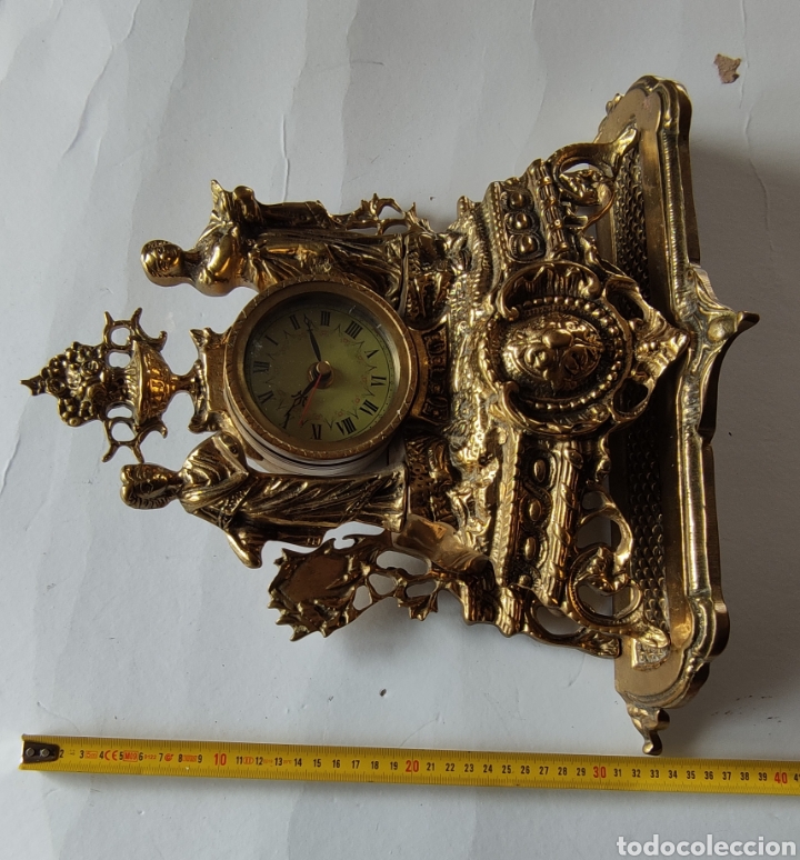 Vintage: Lote de reloj y 2 candelabros de bronce - Foto 12