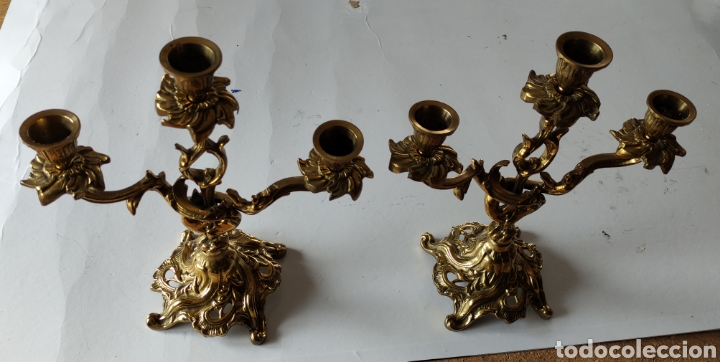 Vintage: Lote de reloj y 2 candelabros de bronce - Foto 14