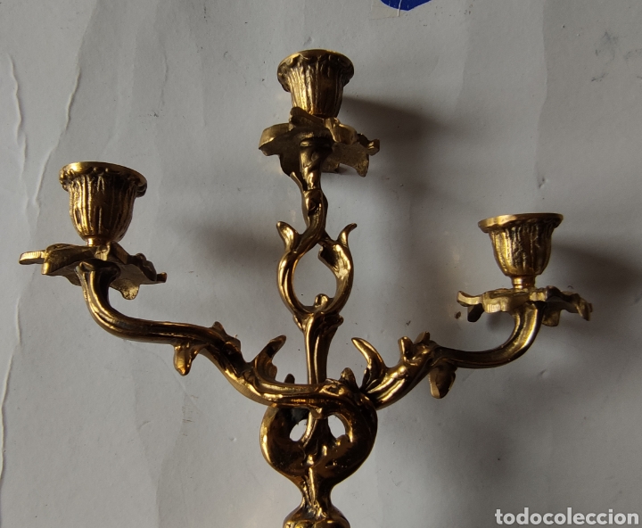 Vintage: Lote de reloj y 2 candelabros de bronce - Foto 17