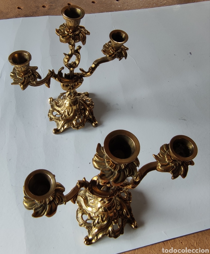 Vintage: Lote de reloj y 2 candelabros de bronce - Foto 18