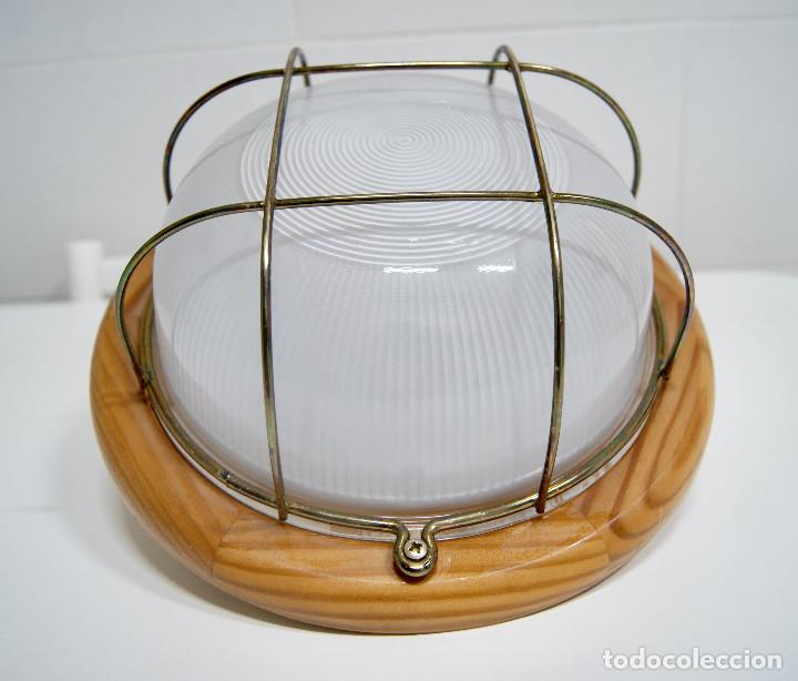 Vintage: Aplique/plaf&oacute;n madera cristal y metal - Foto 2