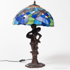 Vintage: LAMPARA DE MESA ORIGINAL TIFFANY ESKRISS REALIZADA EN BRONCE Y VIDRIO EN DIFERENTES COLORES. Lote 270865718