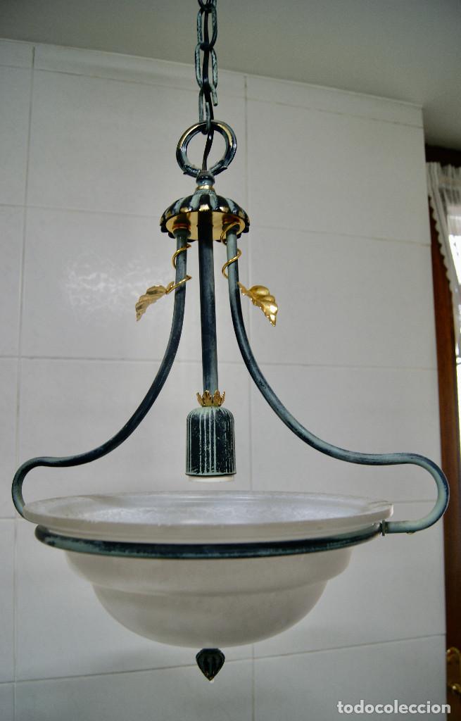Vintage: lampara de techo verde, dorado y cristal - Foto 2