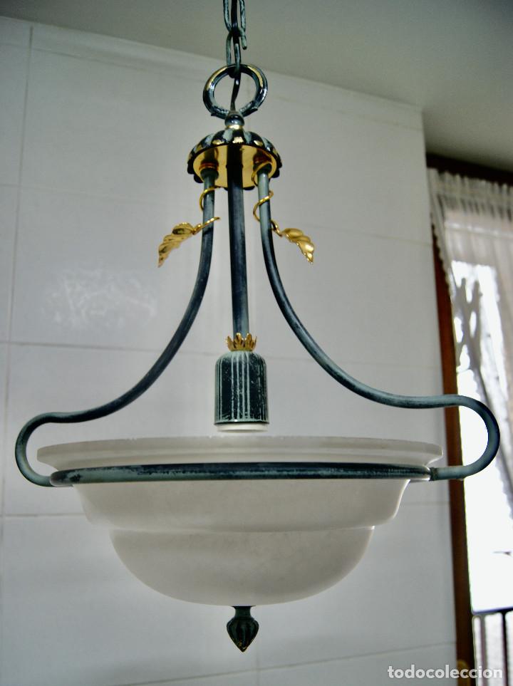 Vintage: lampara de techo verde, dorado y cristal - Foto 1