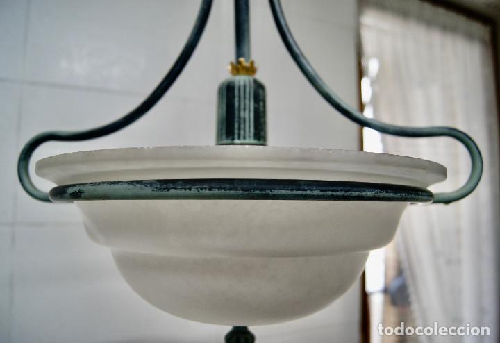Vintage: lampara de techo verde, dorado y cristal - Foto 4
