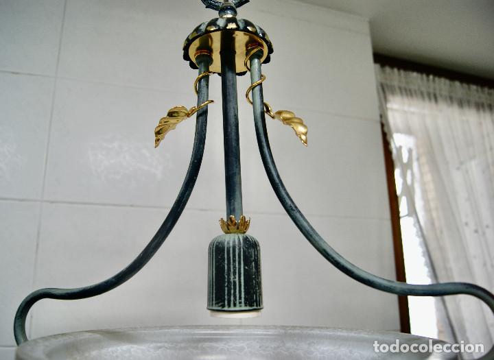 Vintage: lampara de techo verde, dorado y cristal - Foto 5
