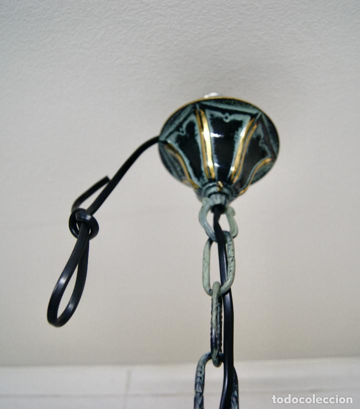 Vintage: lampara de techo verde, dorado y cristal - Foto 8