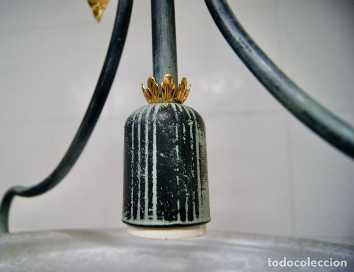 Vintage: lampara de techo verde, dorado y cristal - Foto 9