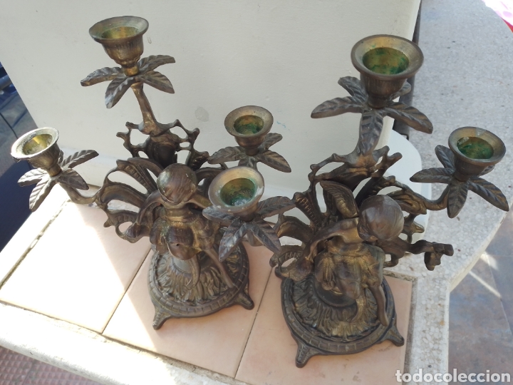 Vintage: Pareja de candelabros bronce - Foto 7