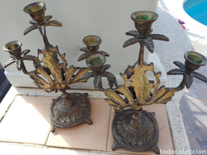 Vintage: Pareja de candelabros bronce - Foto 8