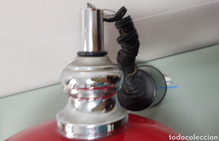 Vintage: L&Aacute;MPARA TECHO OPALINA ROJA Y CROMADO DE SUBE Y BAJA - Foto 6