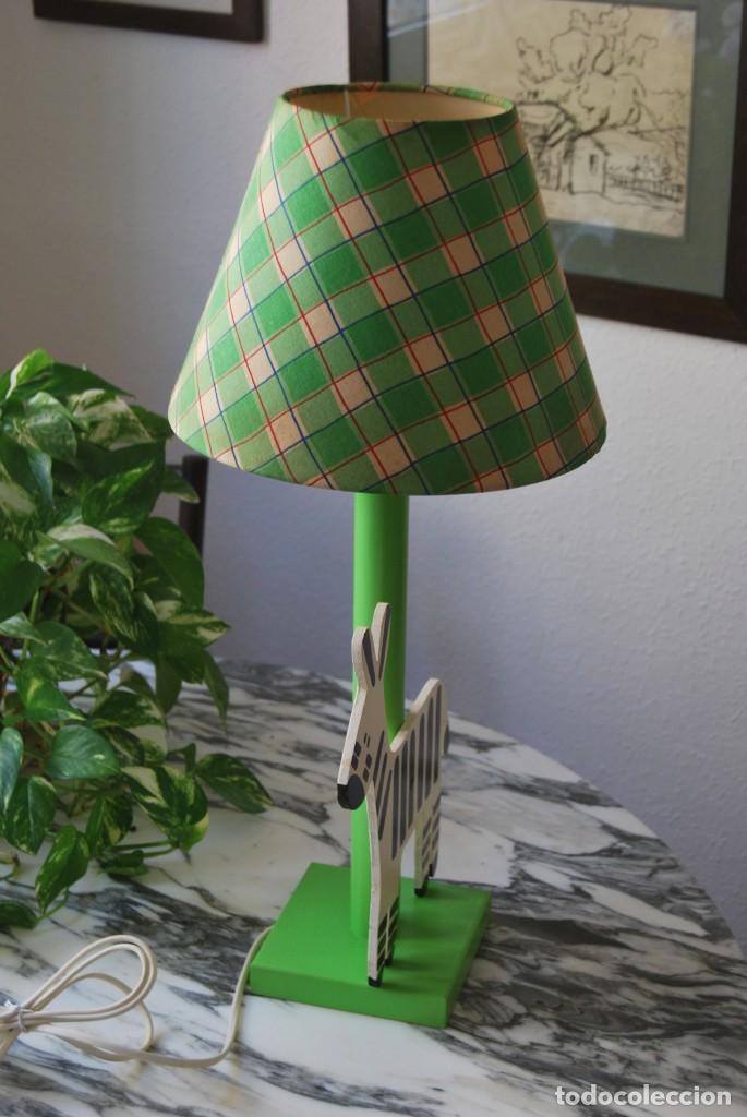Vintage: BONITA L&Aacute;MPARA DE MADERA - CEBRA - TREEHOUSE - Foto 7