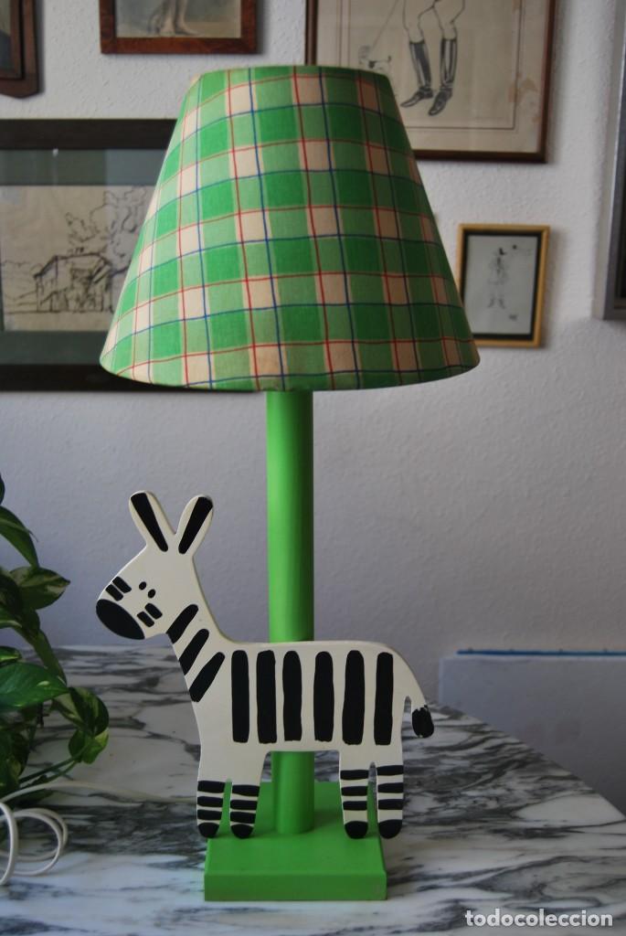 Vintage: BONITA L&Aacute;MPARA DE MADERA - CEBRA - TREEHOUSE - Foto 10