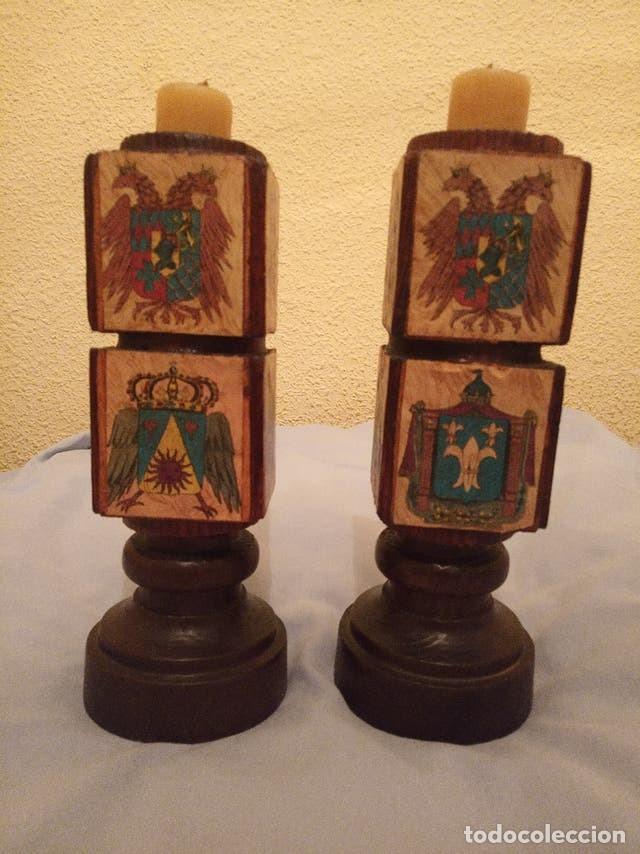 Vintage: Pareja portavelas de madera - Foto 1