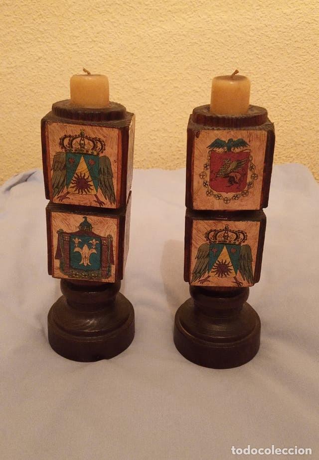 Vintage: Pareja portavelas de madera - Foto 5