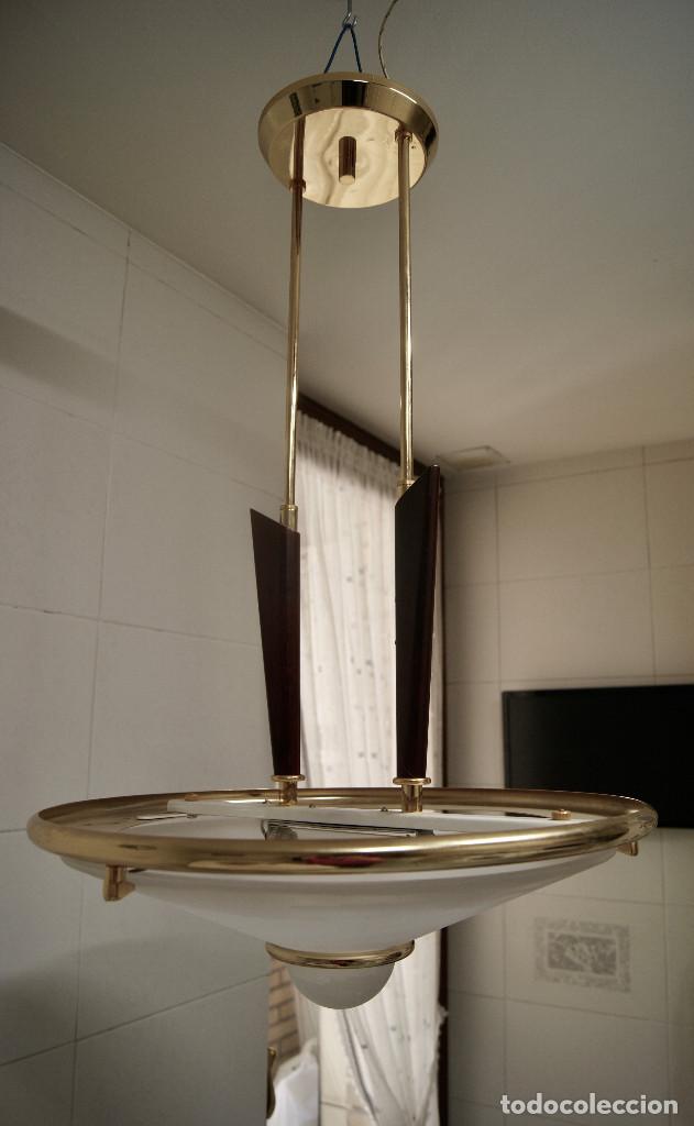 Vintage: lampara de techo cristal, dorado y madera - Foto 2