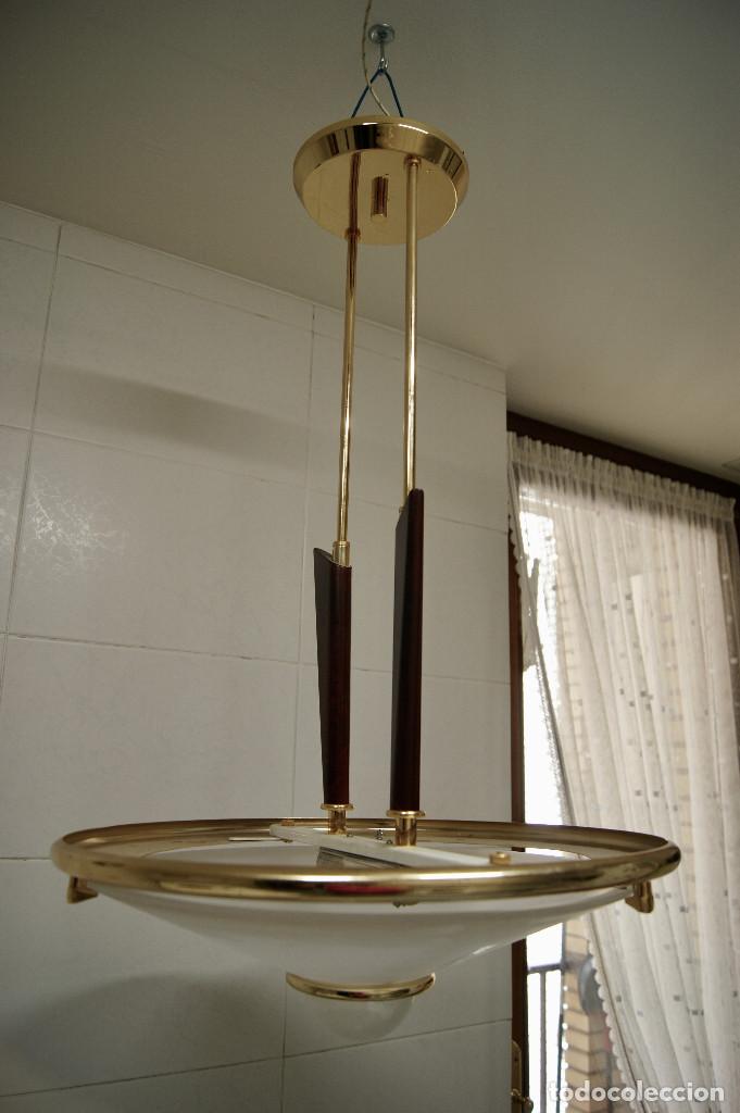 Vintage: lampara de techo cristal, dorado y madera - Foto 3