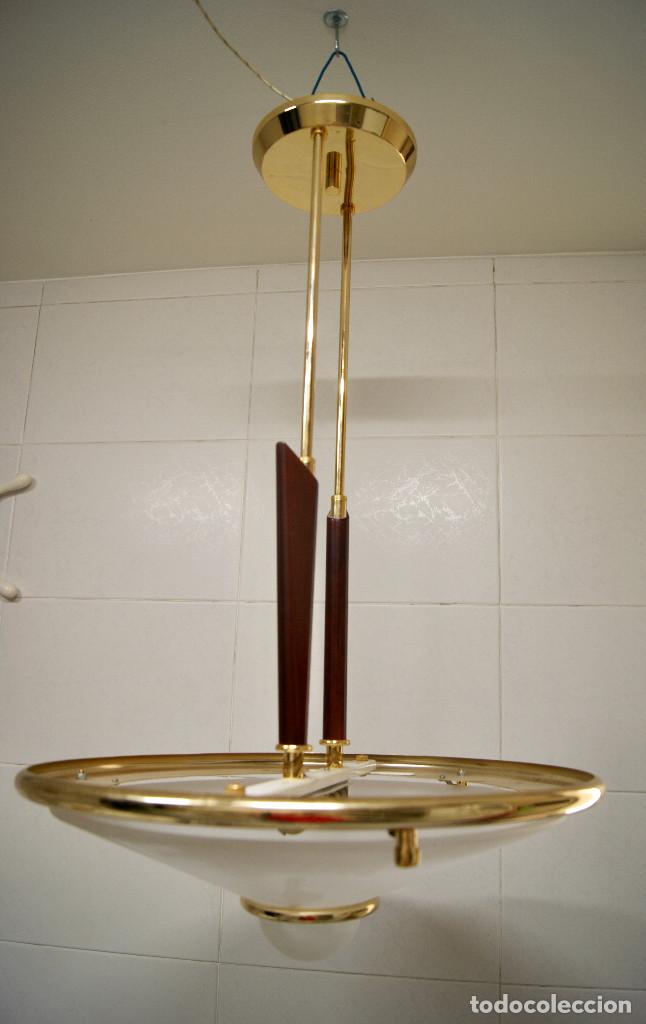 Vintage: lampara de techo cristal, dorado y madera - Foto 4