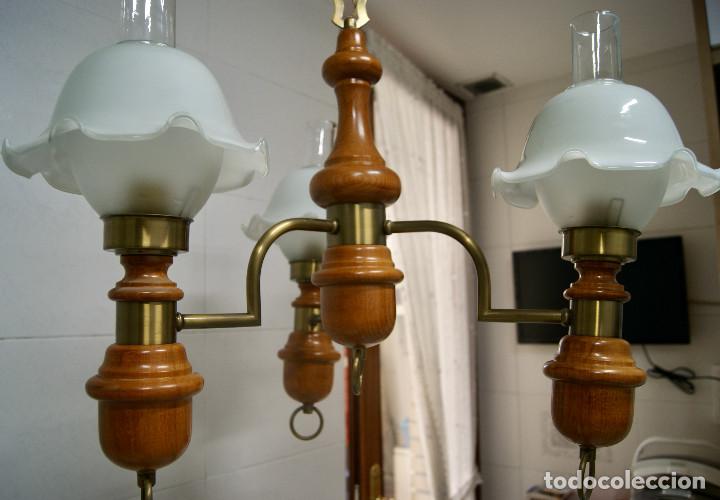 Vintage: lampara de techo tres brazos en madera y color bronce - Foto 4