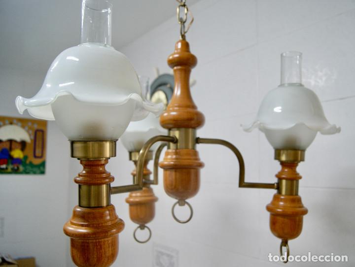 Vintage: lampara de techo tres brazos en madera y color bronce - Foto 5