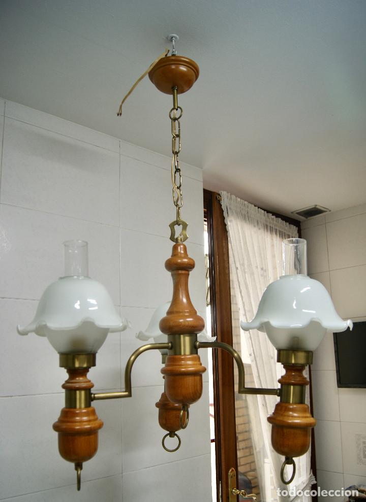 Vintage: lampara de techo tres brazos en madera y color bronce - Foto 6