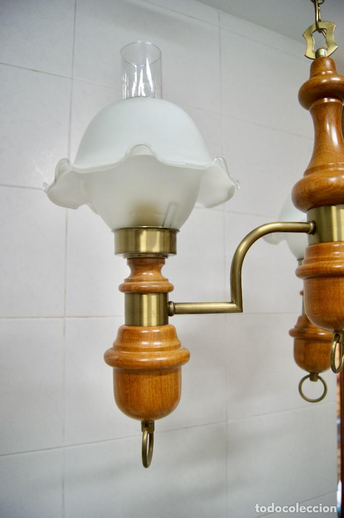 Vintage: lampara de techo tres brazos en madera y color bronce - Foto 7
