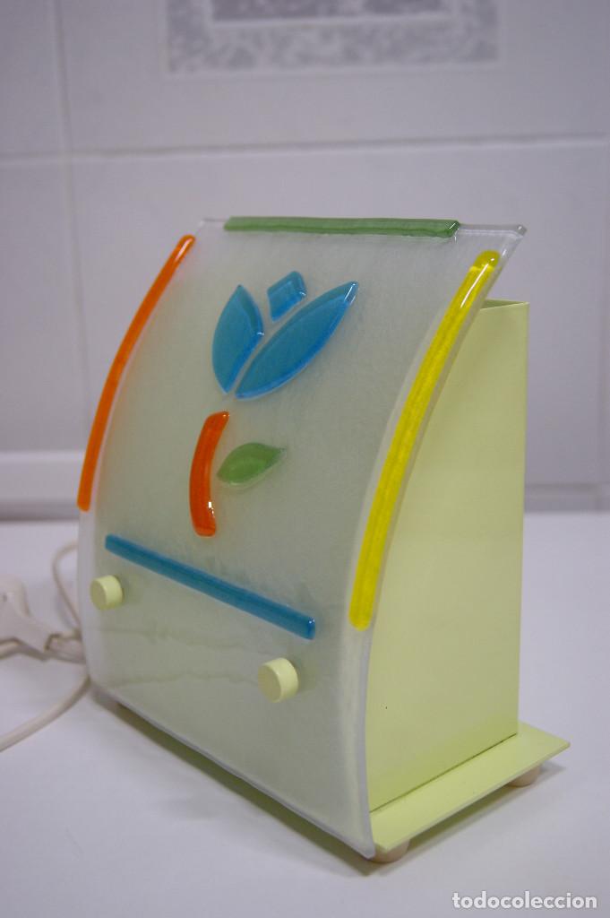 Vintage: l&aacute;mpara sobremesa con cristal en verde - Foto 3