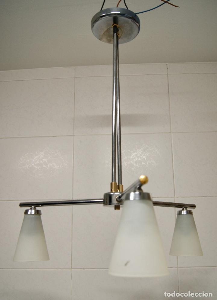 Vintage: lampara de techo cromo, oro y cristal - Foto 1