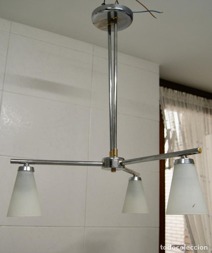 Vintage: lampara de techo cromo, oro y cristal - Foto 2