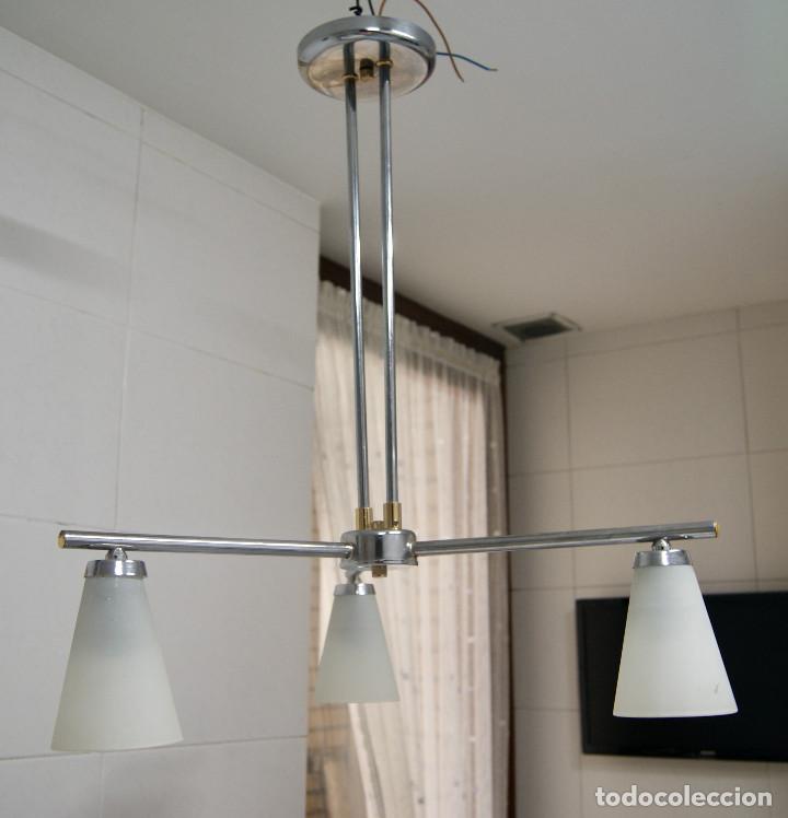 Vintage: lampara de techo cromo, oro y cristal - Foto 3