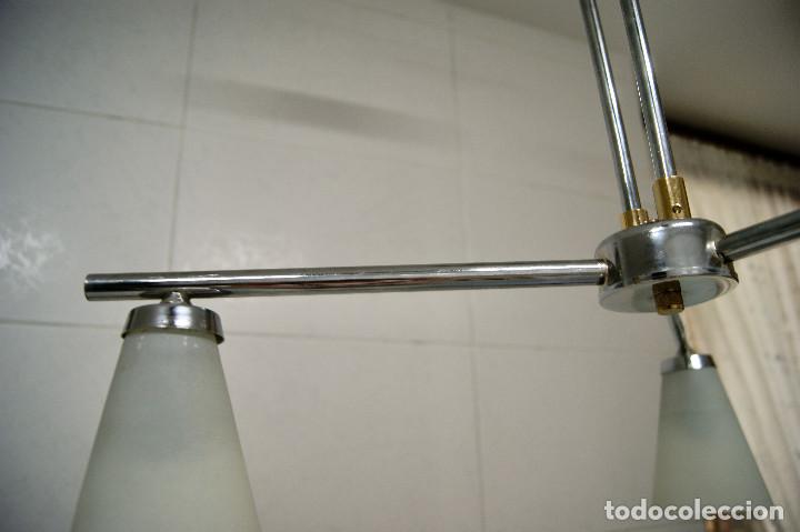Vintage: lampara de techo cromo, oro y cristal - Foto 7