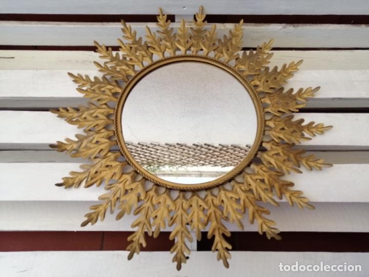 antiguo espejo redondo dorado - Compra venta en todocoleccion