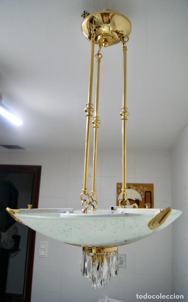 Vintage: lampara de techo dorada, cristal y cristal de roca - Foto 3