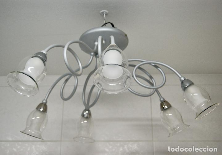 Vintage: lampara de techo gris, cromo y cristal - Foto 1