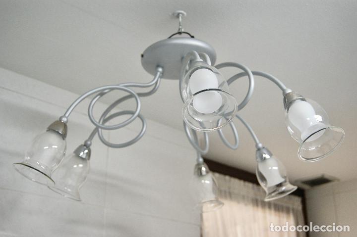 Vintage: lampara de techo gris, cromo y cristal - Foto 2