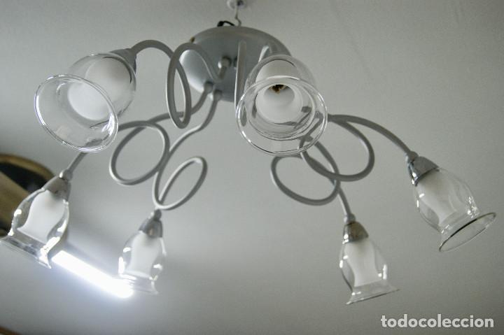 Vintage: lampara de techo gris, cromo y cristal - Foto 3