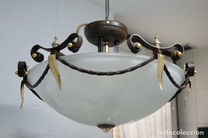 Vintage: lampara de techo forja marr&oacute;n, dorado y cristal - Foto 2
