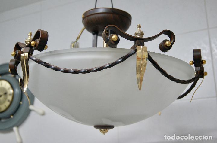 Vintage: lampara de techo forja marr&oacute;n, dorado y cristal - Foto 3