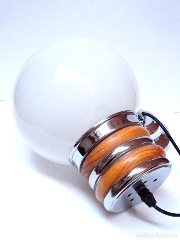Vintage: lampara techo, metal cromado y madera con globo - Foto 3