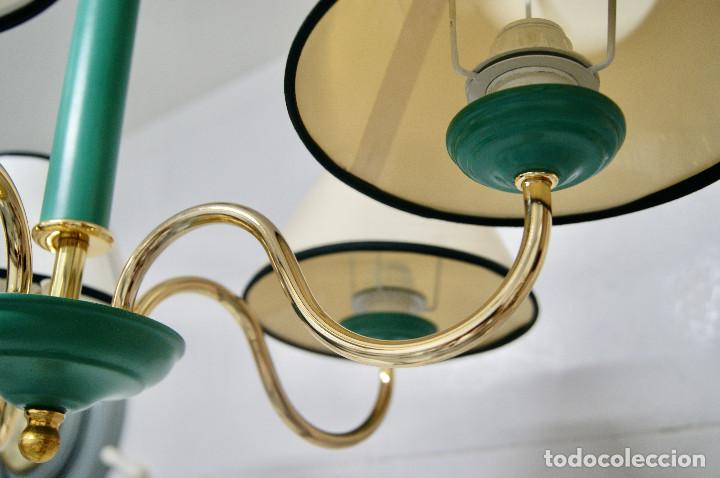 Vintage: lampara de techo verde y oro, con pantallas - Foto 9