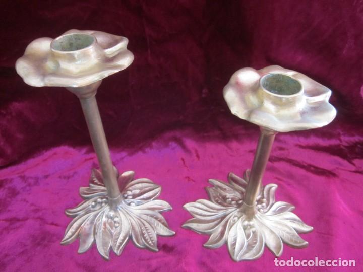 Vintage: PAREJA DE CANDELABROS ART NOUVEAU ESTILO - Foto 1