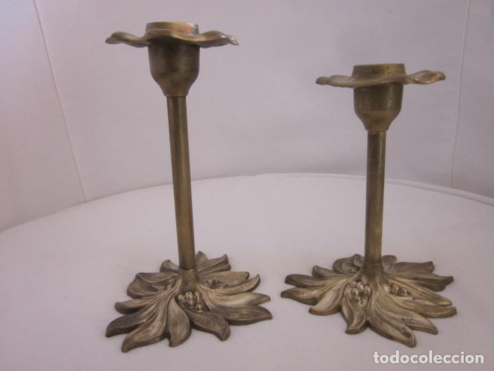 Vintage: PAREJA DE CANDELABROS ART NOUVEAU ESTILO - Foto 5